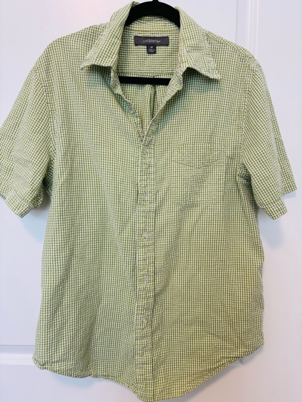 croft & barrow Green Micro-Check Short Sleeve Button-Up Shirt